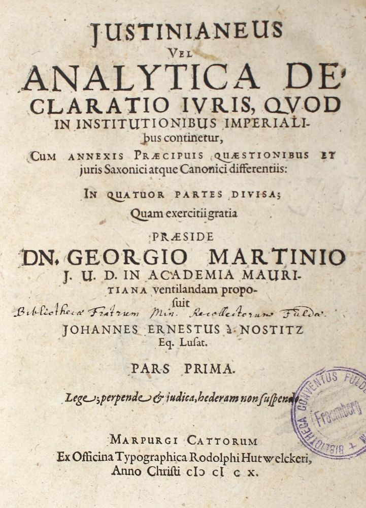 Große Abbildung Nr.1: 123-445 Nostitz,J.E.v. u. G. Martini.: (Juridica und Kriminologie)