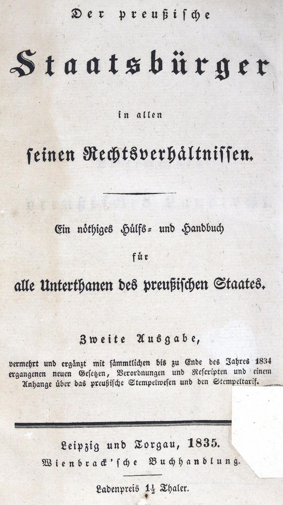 Große Abbildung Nr.1: 123-447 Allgemeines Landrecht: (Juridica und Kriminologie, Preussen)
