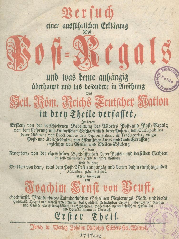 Große Abbildung Nr.2: 123-562 Beust,J.E.v.: (Postwesen)