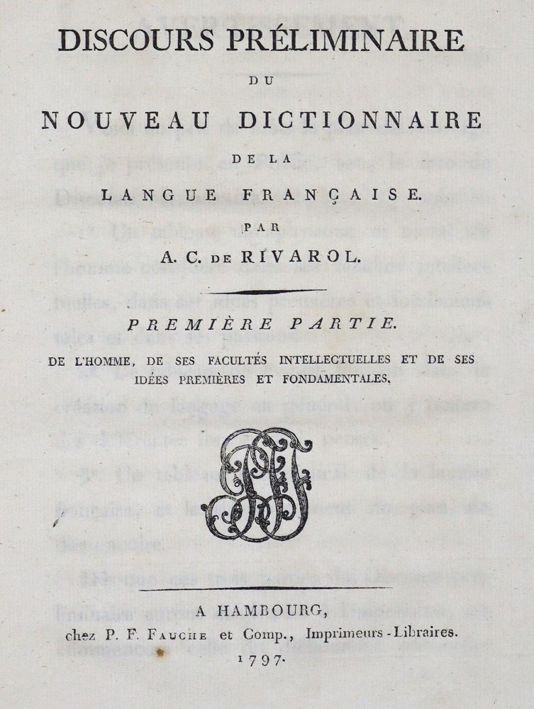 Große Abbildung Nr.1: 123-707 Rivarol,A.C.de.: (Lexika - Wörterbücher - Sprachwissenschaften)