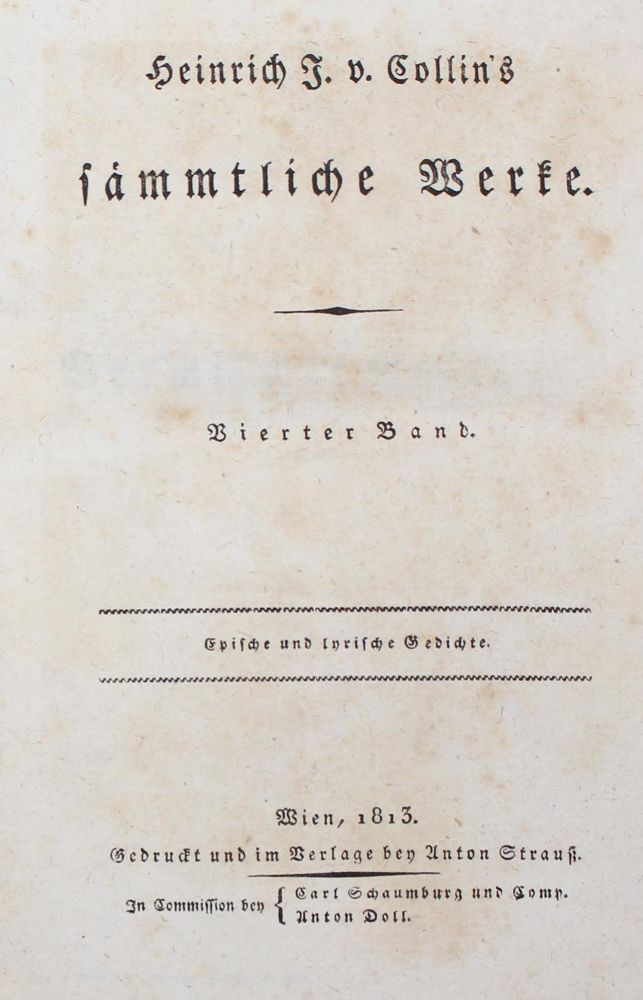 Große Abbildung Nr.1: 123-848 Collin, H. J. von.: (Literatur und illustrierte Bücher bis 19.Jahrhundert)