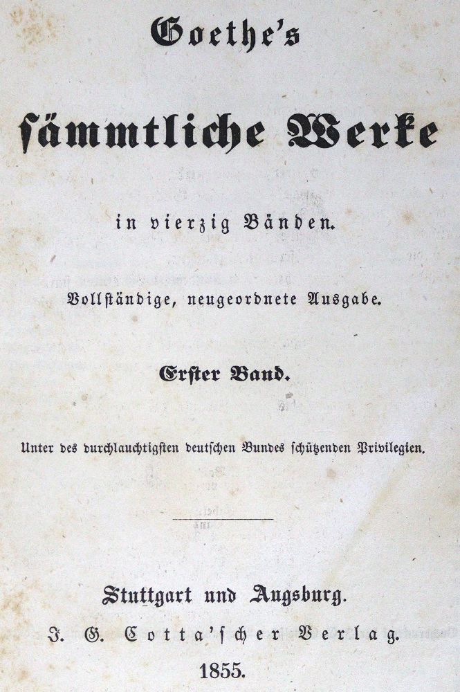 Große Abbildung Nr.1: 123-877 Goethe,J.W.v.: (Literatur und illustrierte Bücher bis 19.Jahrhundert)