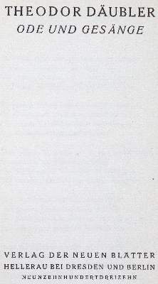 Bild Nr.1: 123-1067 Däubler,T.: (Literatur und illustrierte Bücher 20.Jahrhundert - Alte Literatur in modernen Ausgaben)