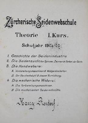 Bild Nr.1: 123-1552 Zürcherische Seidenwebschule.: (Verschiedene Gebiete - Varia, Weberei, Handschriften)