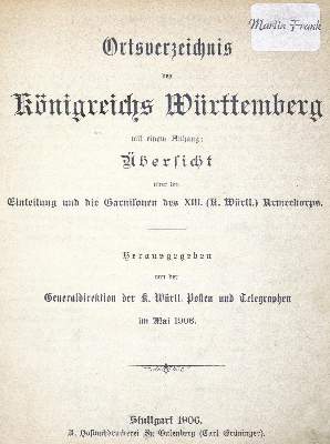 Bild Nr.1: 123-1594 Ortsverzeichnis: (Deutschland, Baden-Württemberg)