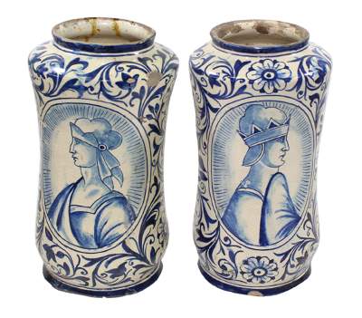 Bild Nr.1: 123-2064 Albarelli mit Königsportrait.: (Apothekenwesen, Albarello)