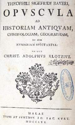 Bild Nr.1: 123-21 Bayer,T.S.: (Alte Drucke, Handschriften und Theologie)