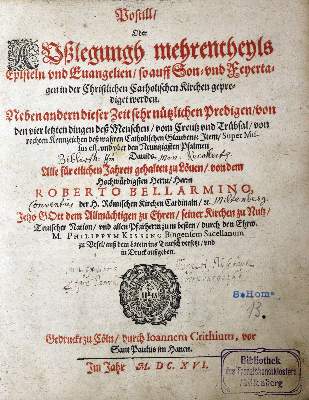 Bild Nr.1: 123-27 Bellarmino,R.: (Alte Drucke, Handschriften und Theologie)