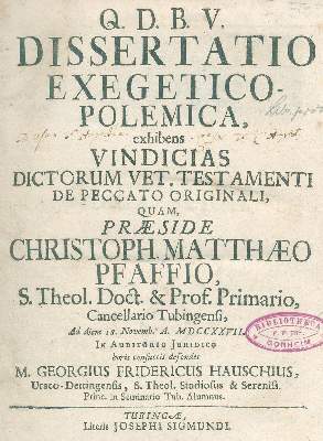 Bild Nr.1: 123-291 Pfaff,C.M. (Praes.).: (Alte Drucke, Handschriften und Theologie)