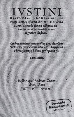 Bild Nr.1: 123-354 Trogus,P.: (Alte Drucke, Handschriften und Theologie)