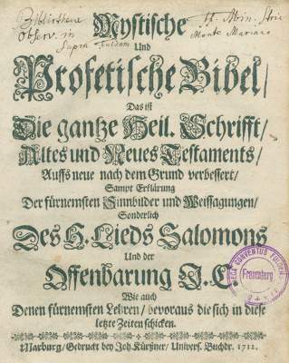 Bild Nr.1: 123-37 Bibel, Mystische und Profetische,: (Bibeln)