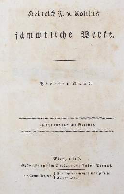 Bild Nr.1: 123-848 Collin, H. J. von.: (Literatur und illustrierte Bücher bis 19.Jahrhundert)