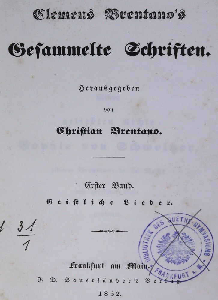 Große Abbildung Nr.2: 124-1078 Brentano,C.: (Literatur und illustrierte Bücher bis 19.Jahrhundert)