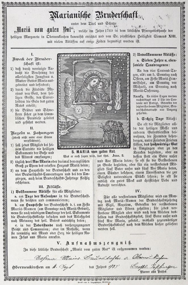 Große Abbildung Nr.1: 124-110 Bruderschaftsbriefe.: (Einblattdrucke u. Flugschriften)