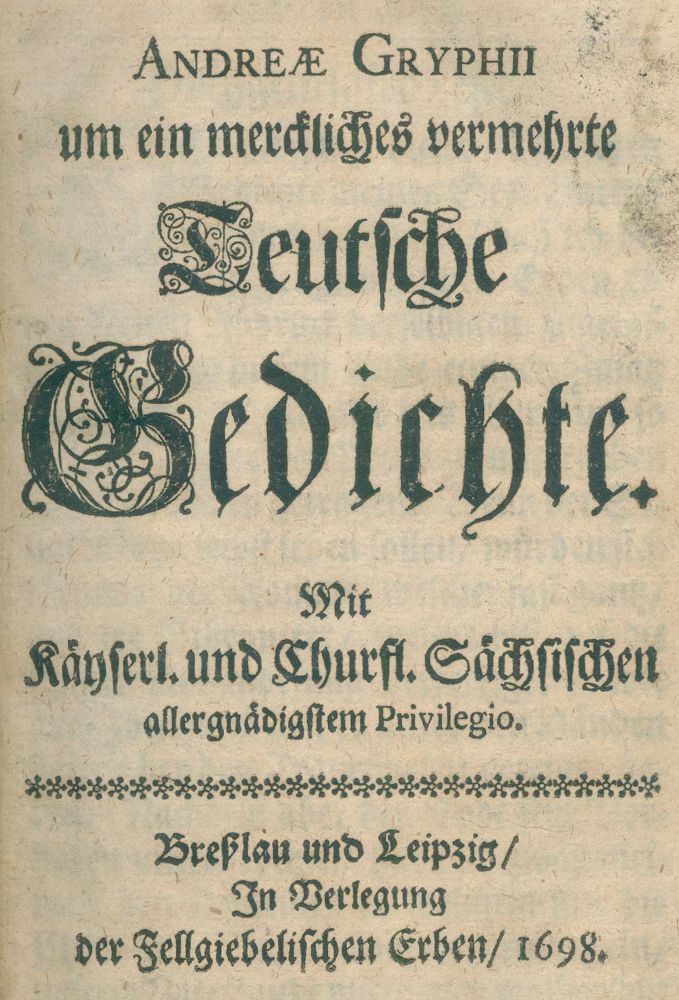 Große Abbildung Nr.3: 124-1140 Gryphius,A.: (Literatur und illustrierte Bücher bis 19.Jahrhundert)