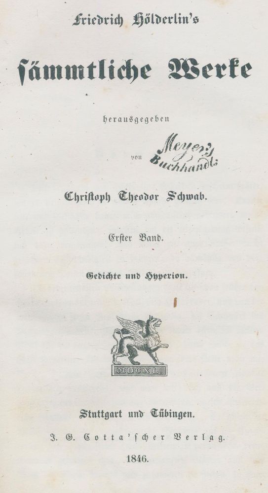 Große Abbildung Nr.1: 124-1146 Hölderlin,F.: (Literatur und illustrierte Bücher bis 19.Jahrhundert)