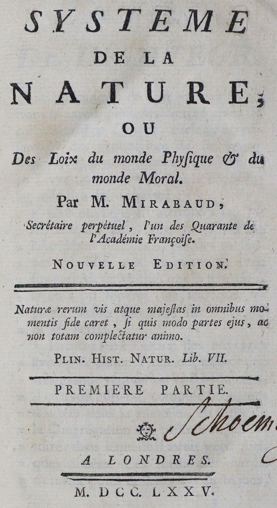 Große Abbildung Nr.1: 124-1176 Mirabaud,M. (d.i. P.H.D.v.Holbach).: (Literatur und illustrierte Bücher bis 19.Jahrhundert)
