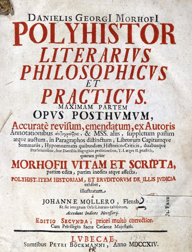 Große Abbildung Nr.1: 124-1181 Morhof,D.G.: (Literatur und illustrierte Bücher bis 19.Jahrhundert)