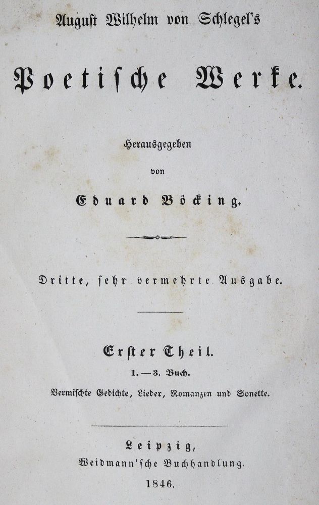 Große Abbildung Nr.1: 124-1217 Schlegel,A.W.: (Literatur und illustrierte Bücher bis 19.Jahrhundert)