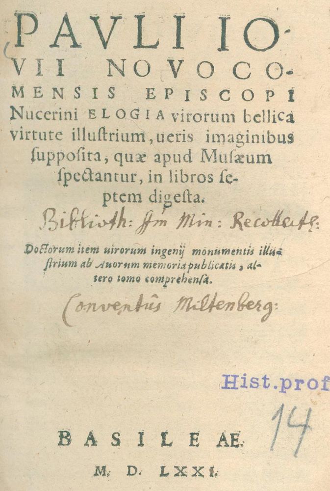 Große Abbildung Nr.1: 124-144 Giovio,P.: (Alte Drucke, Handschriften und Theologie)