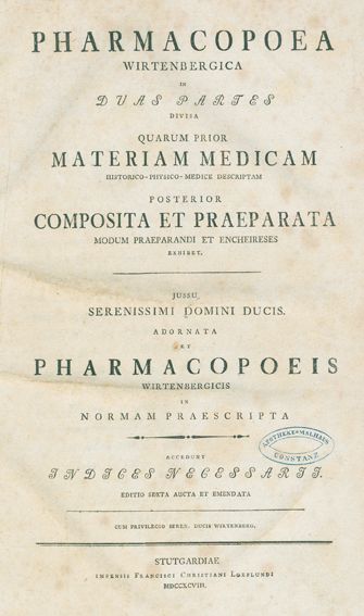 Große Abbildung Nr.1: 124-1492 Pharmacopoea Wirtembergica: (Medizin, Pharmazie)