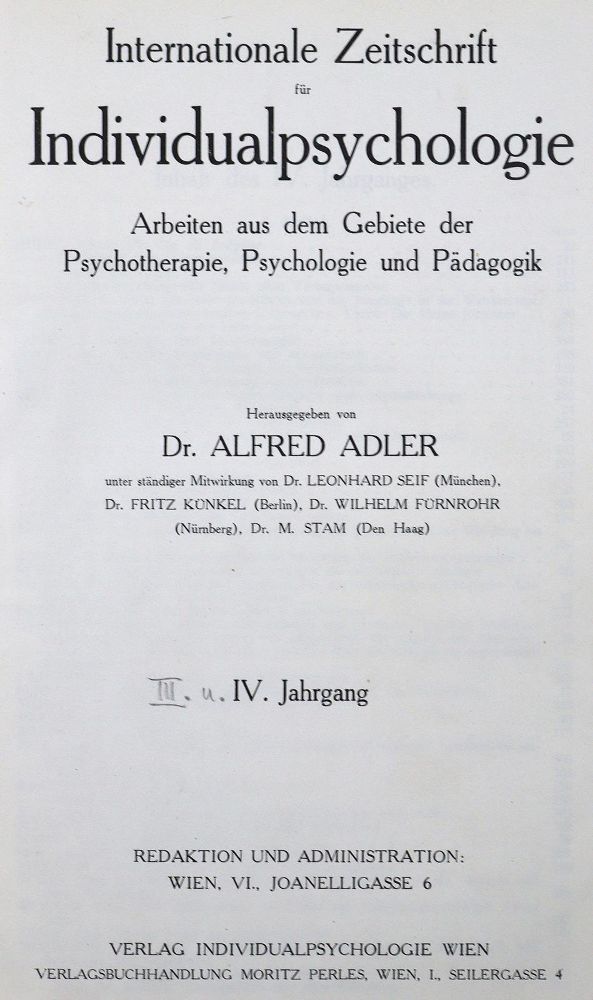 Große Abbildung Nr.1: 124-1497 Adler,A. (Hrsg.).: (Medizin, Psychologie)