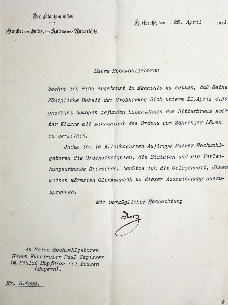 Große Abbildung Nr.1: 124-1654 Ordens-Diplom: (Deutschland, Baden-Württemberg)