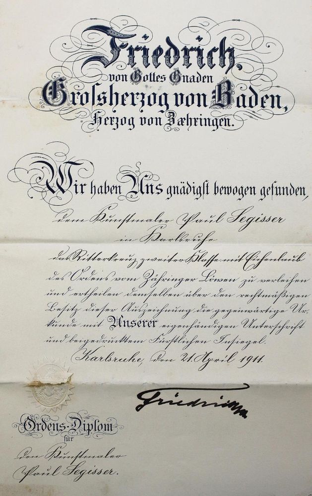 Große Abbildung Nr.2: 124-1654 Ordens-Diplom: (Deutschland, Baden-Württemberg)