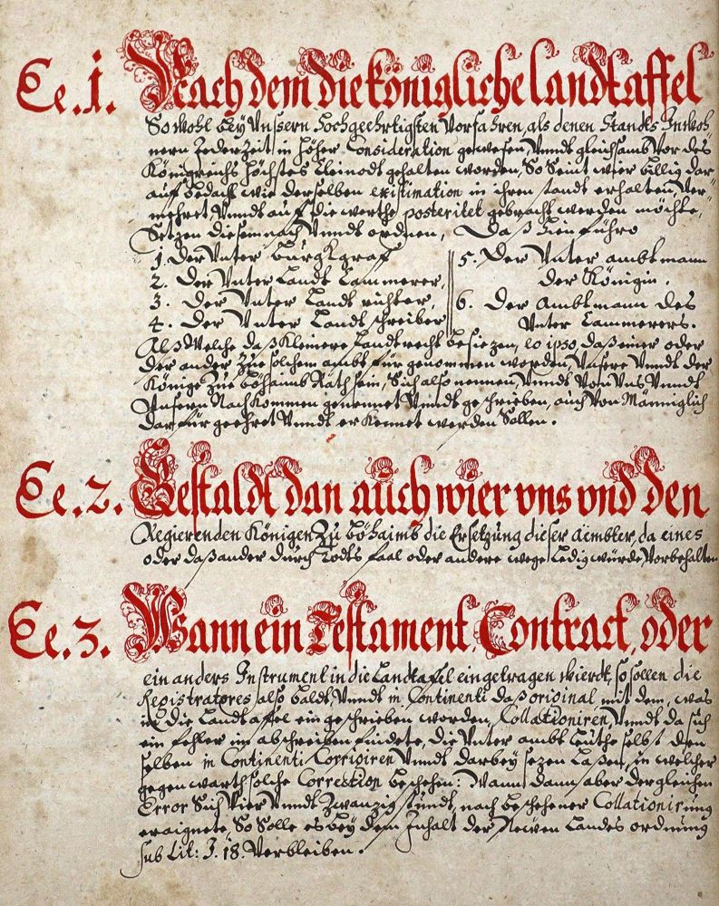 Große Abbildung Nr.1: 124-166 I. Nach dem die königl. landtaffel...: (Handschriften)