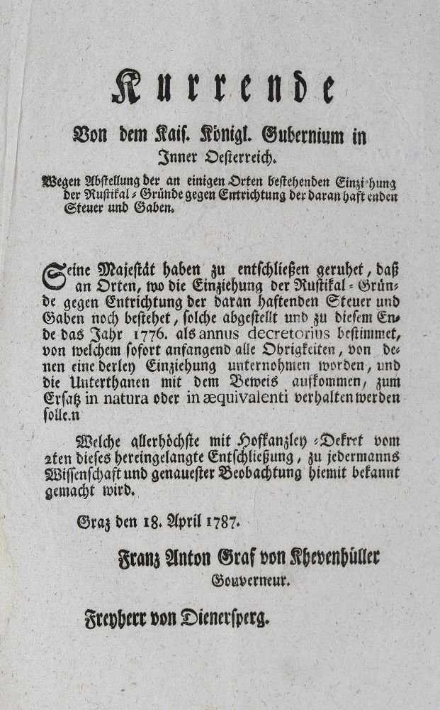 Große Abbildung Nr.1: 124-1804 Kurrenden.: (Österreich, Steiermark.)