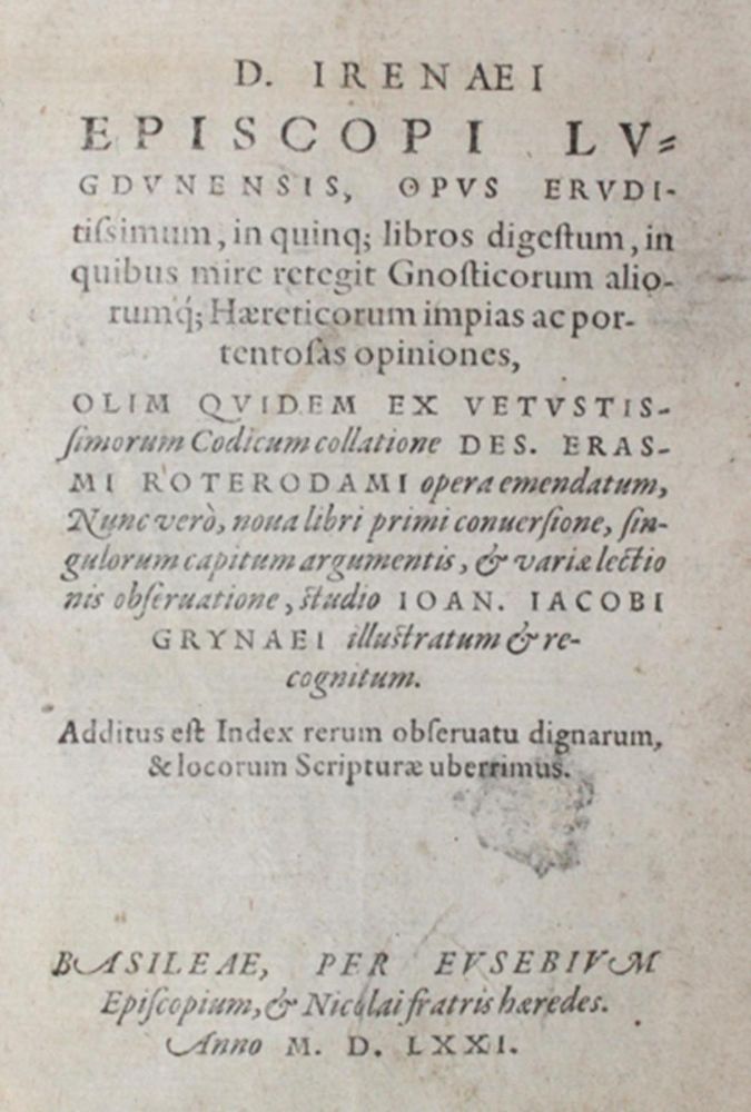 Große Abbildung Nr.1: 124-184 Irenaeus Lugdunensis.: (Alte Drucke, Handschriften und Theologie)