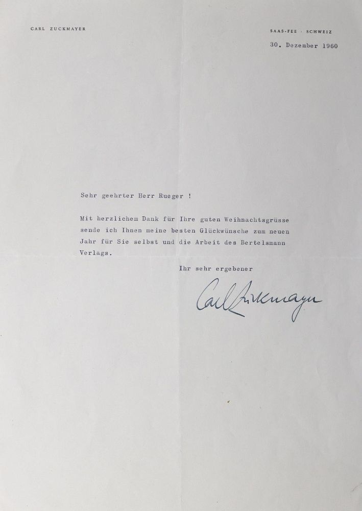 Große Abbildung Nr.1: 124-1961 Zuckmayer, Carl: (Autographen)