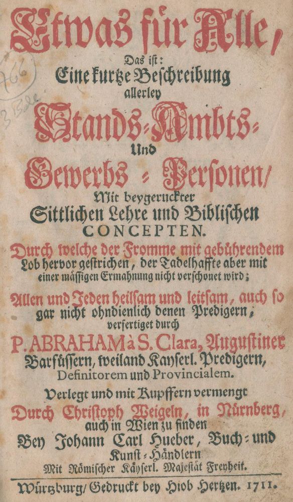 Große Abbildung Nr.1: 124-2 Abraham a Santa Clara (d.i. U.Megerle).: (Alte Drucke, Handschriften und Theologie)