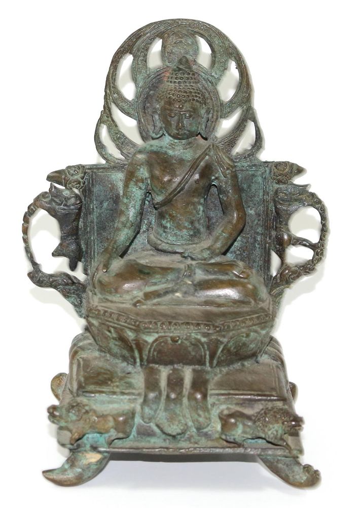 Große Abbildung Nr.1: 124-2088 Buddha auf Thron sitzend.: (Asiatika)