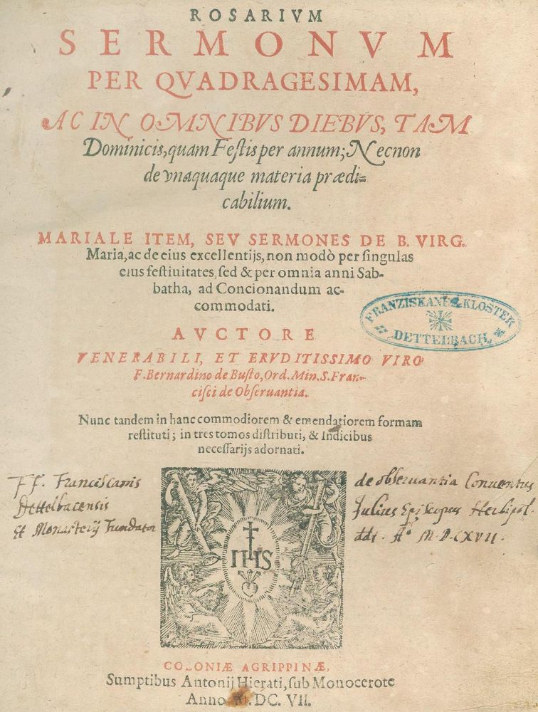 Große Abbildung Nr.1: 124-23 Bernhardin von Busti.: (Alte Drucke, Handschriften und Theologie)