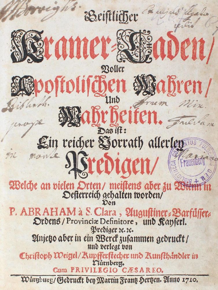Große Abbildung Nr.1: 124-3 Abraham a Santa Clara (d.i. U.Megerle).: (Alte Drucke, Handschriften und Theologie)