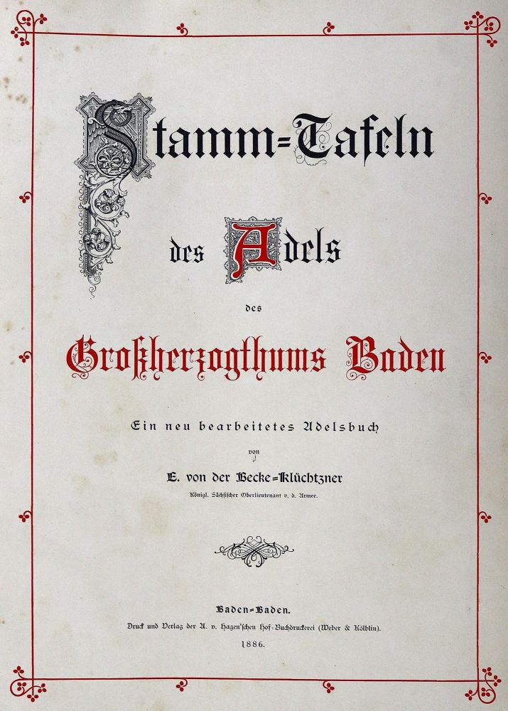 Große Abbildung Nr.1: 124-356 Becke-Klüchtzner,E.v.d.: (Genealogie und Heraldik, Baden)
