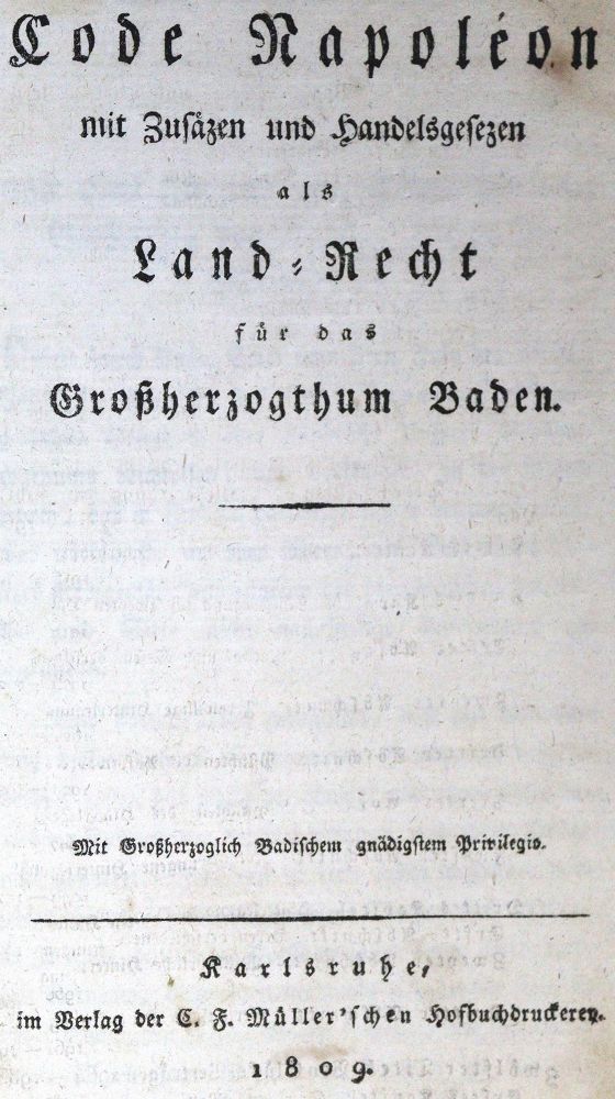 Große Abbildung Nr.1: 124-406 Code Napoleon: (Juridica und Kriminologie, Baden)