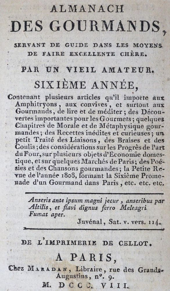 Große Abbildung Nr.2: 124-623 (Grimod de la Reyniere,A.B.L.).: (Küche und Haushalt, Gastrosophie)