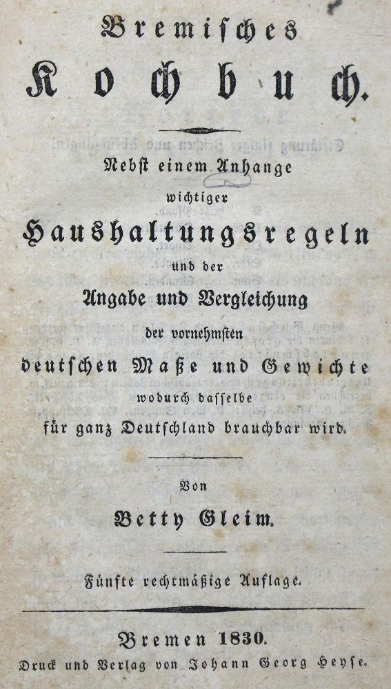 Große Abbildung Nr.1: 124-672 Gleim,B.: (Küche und Haushalt, Kochbücher, Bremen)