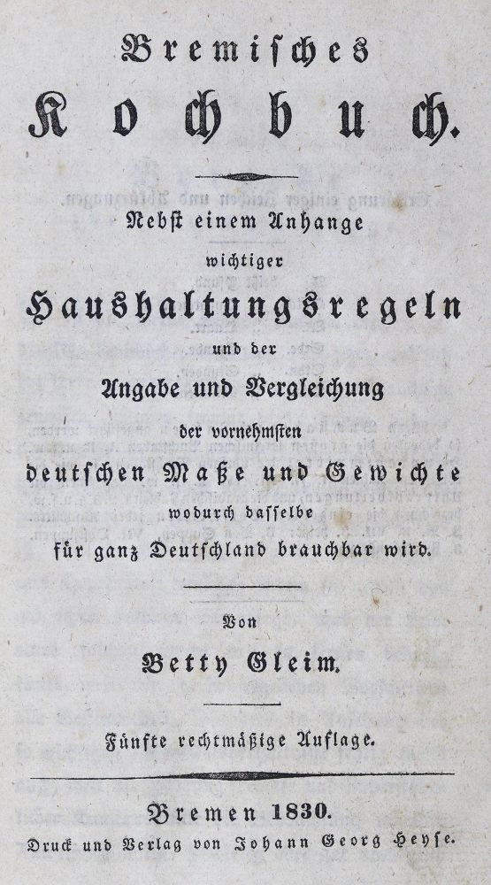 Große Abbildung Nr.1: 124-674 Gleim,B.: (Küche und Haushalt, Kochbücher, Bremen)