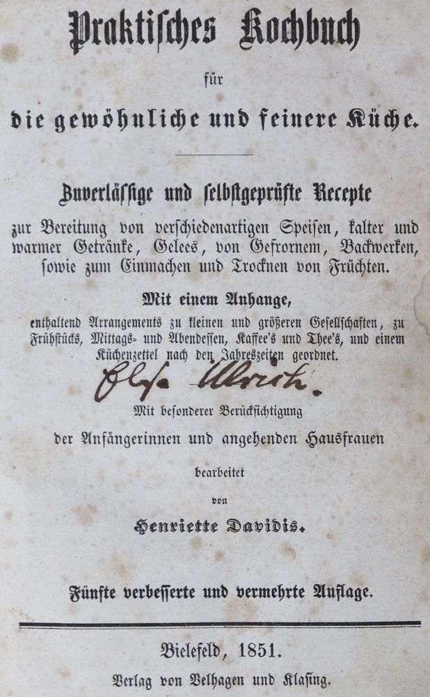 Große Abbildung Nr.1: 124-681 Davidis,H.: (Küche und Haushalt, Kochbücher)