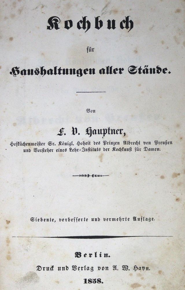 Große Abbildung Nr.1: 124-705 Hauptner,F.v.: (Küche und Haushalt, Kochbücher)