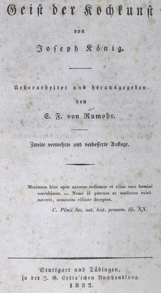 Große Abbildung Nr.1: 124-715 König,J. (d.i. C.F.von Rumohr).: (Küche und Haushalt, Kochbücher)