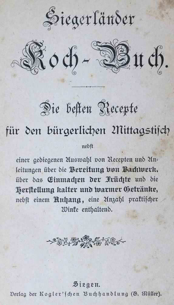 Große Abbildung Nr.1: 124-756 Siegerländer Koch-Buch.: (Küche und Haushalt, Kochbücher)