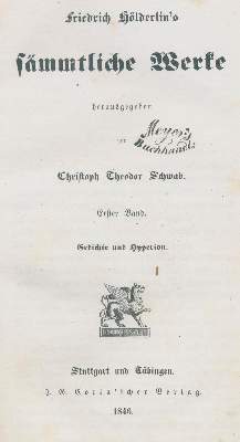 Bild Nr.1: 124-1146 Hölderlin,F.: (Literatur und illustrierte Bücher bis 19.Jahrhundert)