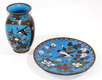 Bild Nr.1: 124-2096 China Cloisonnevase u. Platte.: (Asiatika)