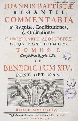 Bild Nr.1: 124-295 Rigantius,J.B.: (Alte Drucke, Handschriften und Theologie)