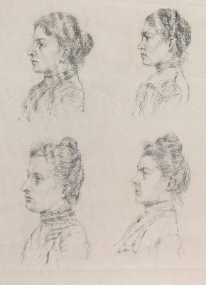 Bild Nr.1: 124-4225 Portraitstudien.: (Künstlergraphik, Zeichnung)