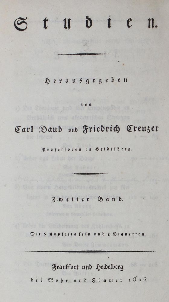 Große Abbildung Nr.1: 125-1069 Daub,C. u. F.Creuzer (Hrsg.).: (Literatur und illustrierte Bücher bis 19.Jahrhundert)